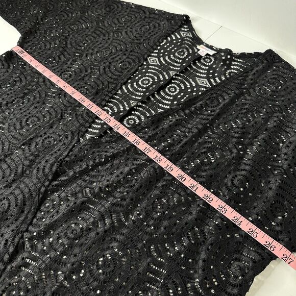 Black Lace Kimono Cardigan LuLaRoe Sz M Open Front Sheer Cover Up Boho Festival - Picture 10 of 14